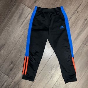 Boy’s Black, Blue, and Orange Adidas Sweatpants, Size 7